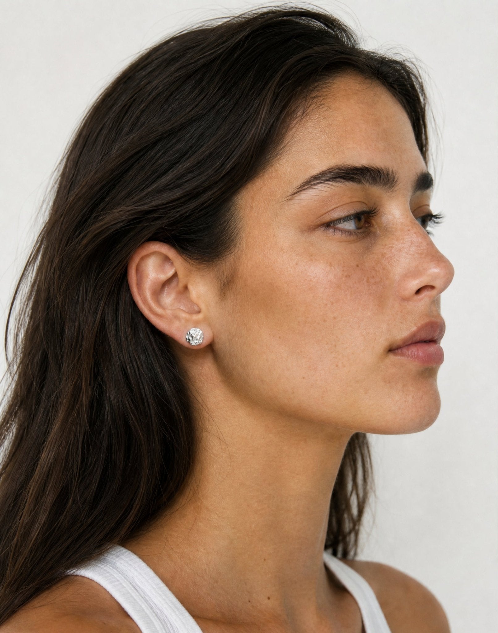 silver textured studs earrings crafted in new york drusy by llayers