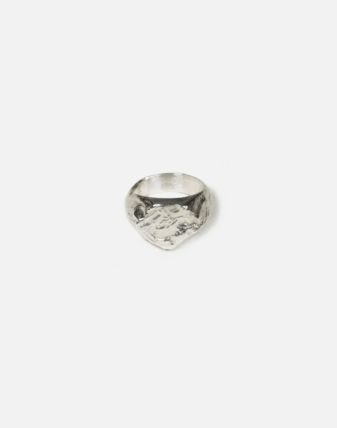 silver hexagonal signet ring molten inspired texture. Made in New York by llayers.