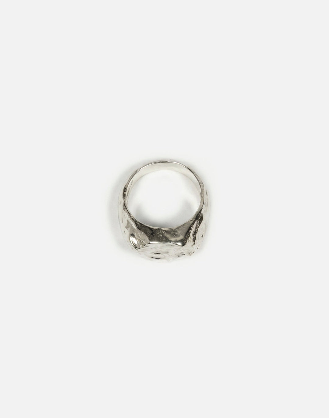 silver hexagonal signet ring molten inspired texture. Made in New York by llayers.