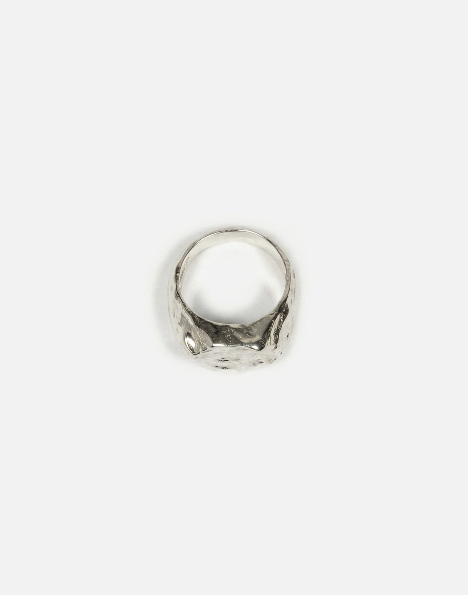 silver hexagonal signet ring molten inspired texture. Made in New York by llayers.