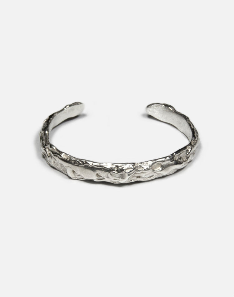 Sterling silver sculptural molten cuff bracelet in New York