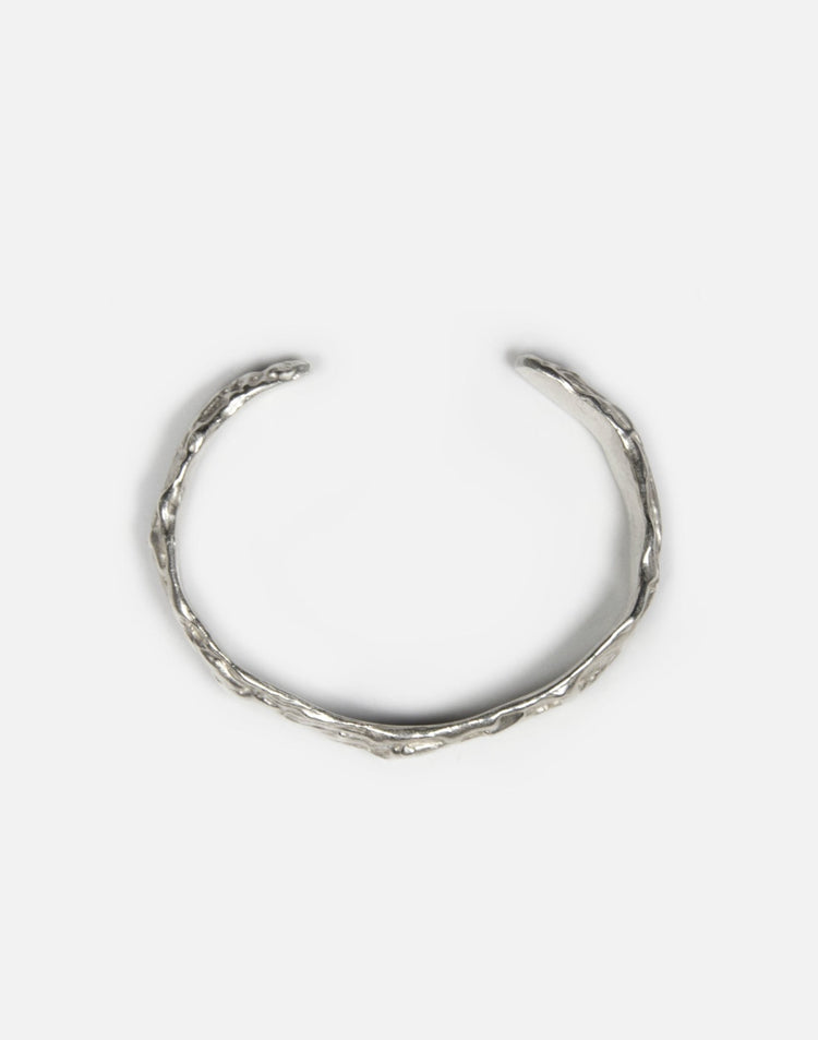 Sterling silver sculptural molten cuff bracelet in Brooklyn New York