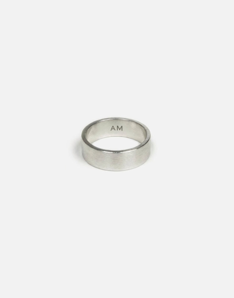 Sterling silver 6mm engraved ring band. Modern minimalist jewelry made in Brooklyn New York by llayers.