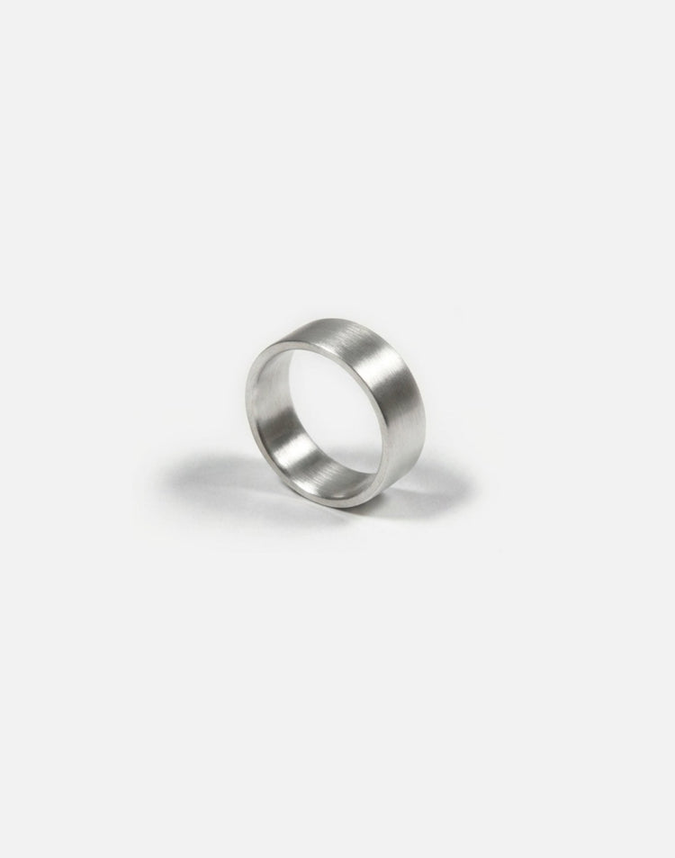 Sterling silver 8mm engraved ring band. Modern minimalist jewelry made in Brooklyn New York by llayers.