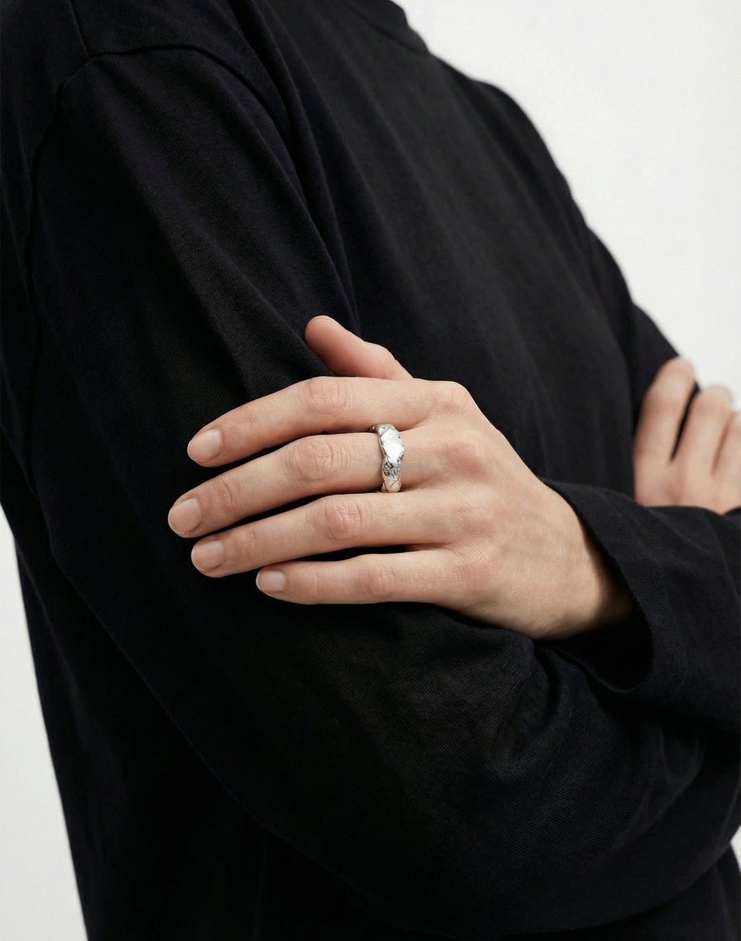 sterling silver textured molten ring band made in new york magma by llayers