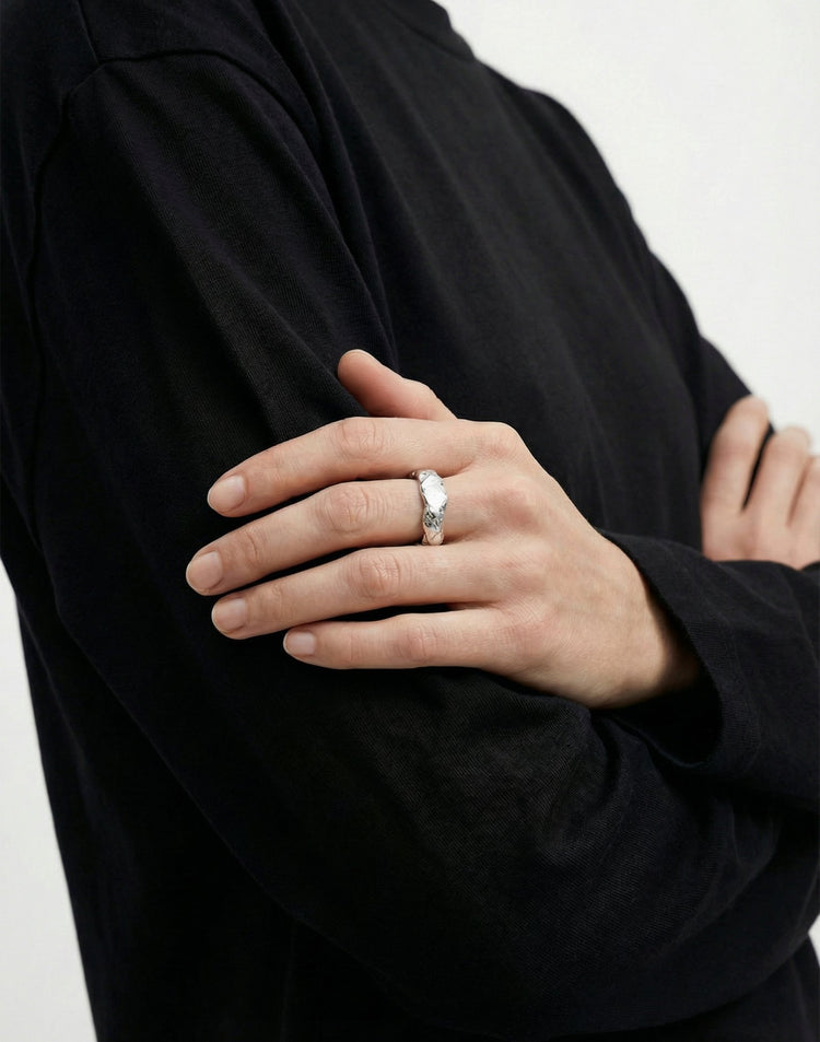 sterling silver textured molten ring band made in new york magma by llayers
