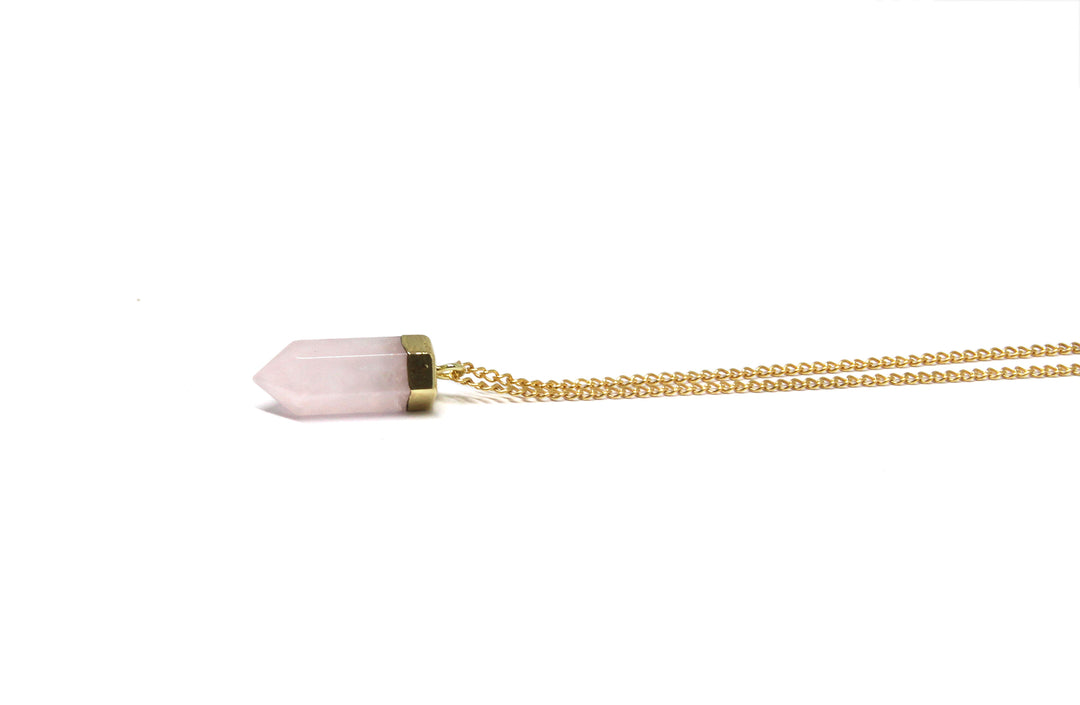 stone rose quartz point gold pendant new york brooklyn by llayers men women jewelry 