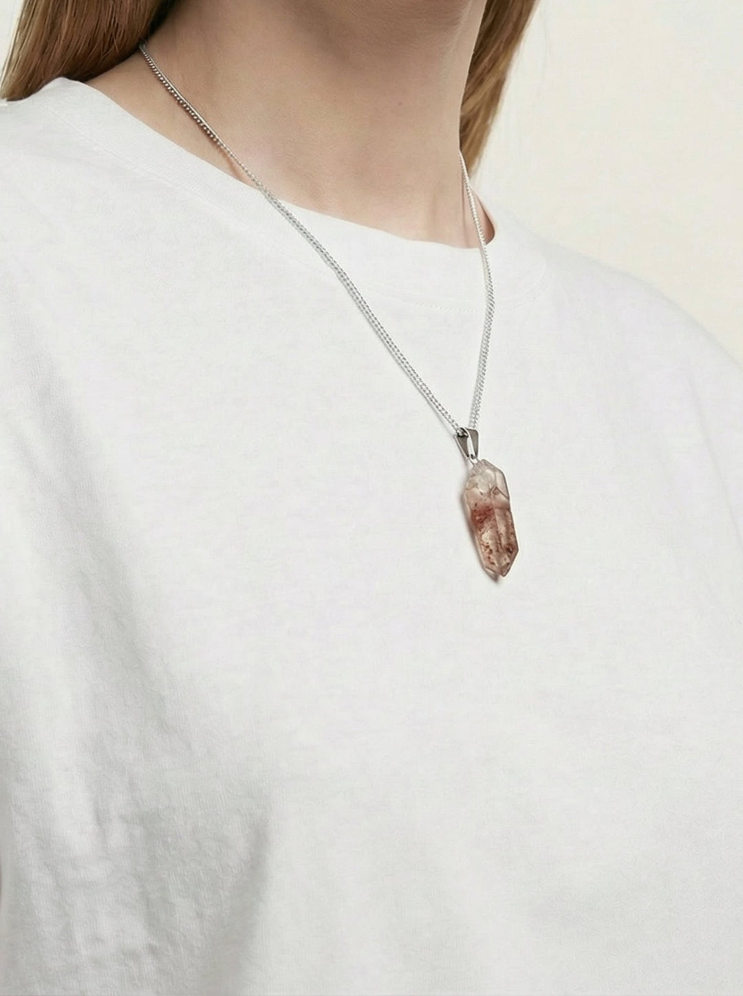 Tangerine Quartz pendant silver necklace. Charms and healing crystal stones jewelry, in Brooklyn New York by llayers.