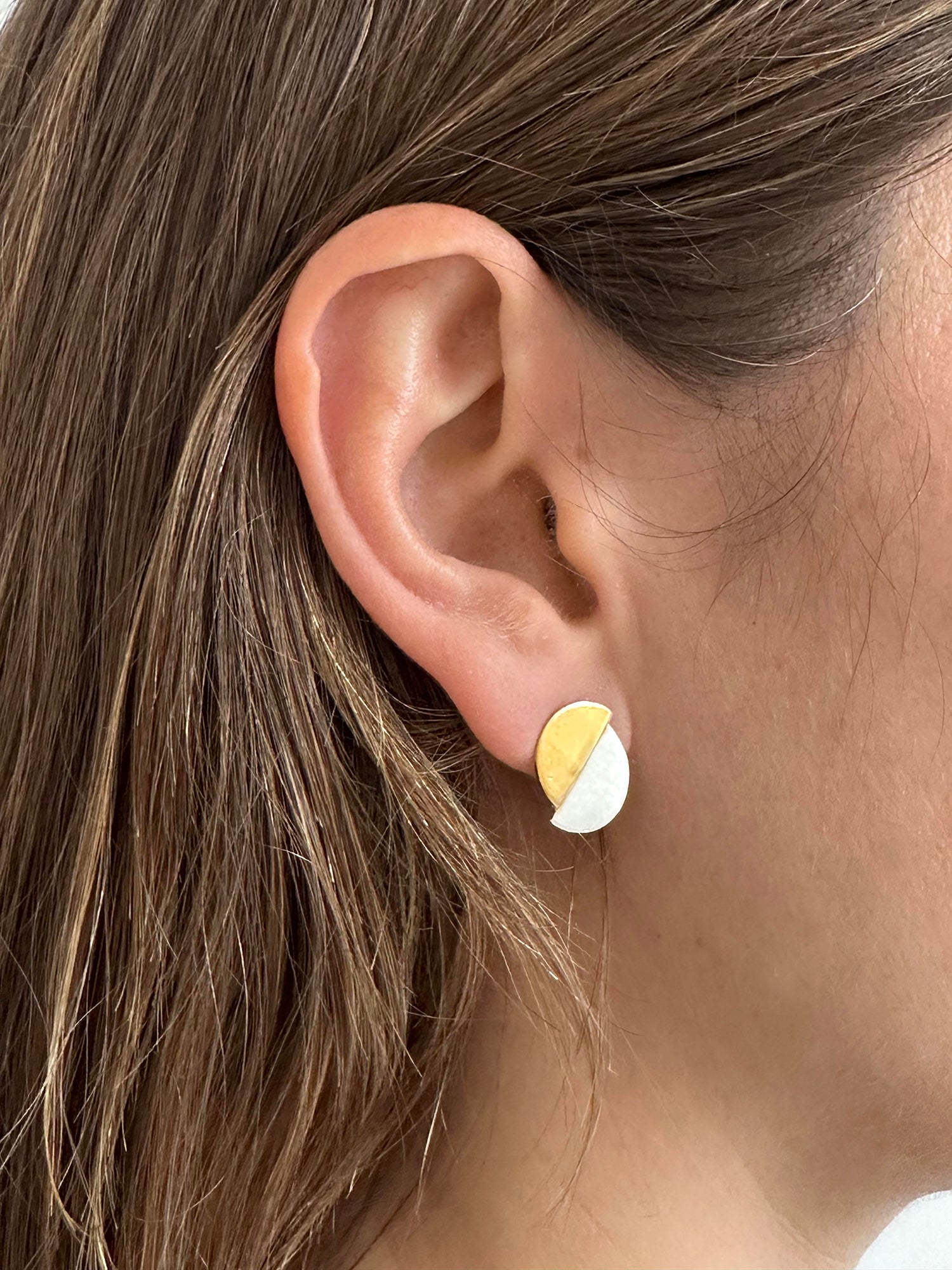 two tone silver gold geometric earrings brooklyn new york by llayers jewelry