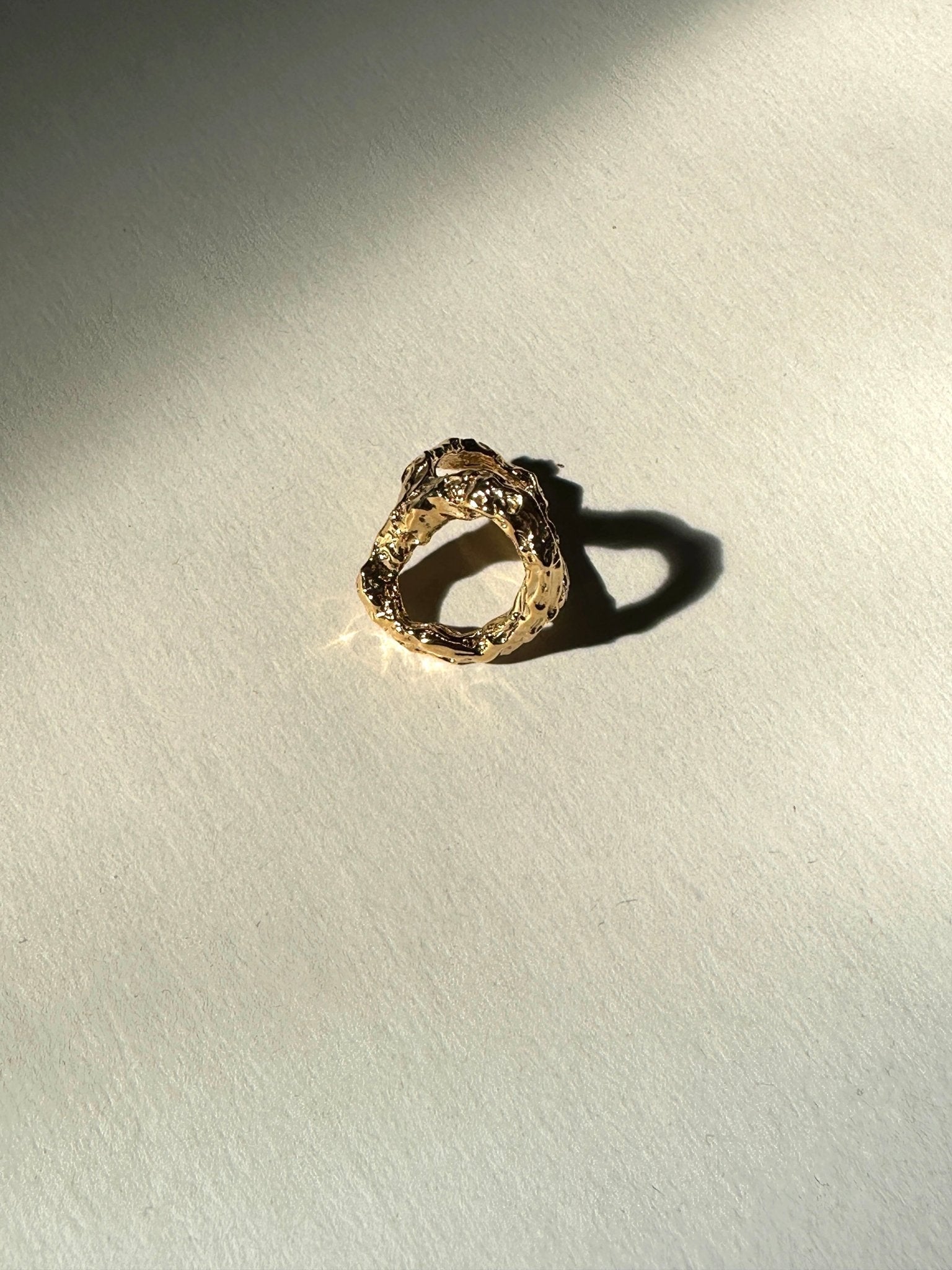 Women Gold textured ring Luna. Modern minimalist jewelry made in Brooklyn New York by llayers.