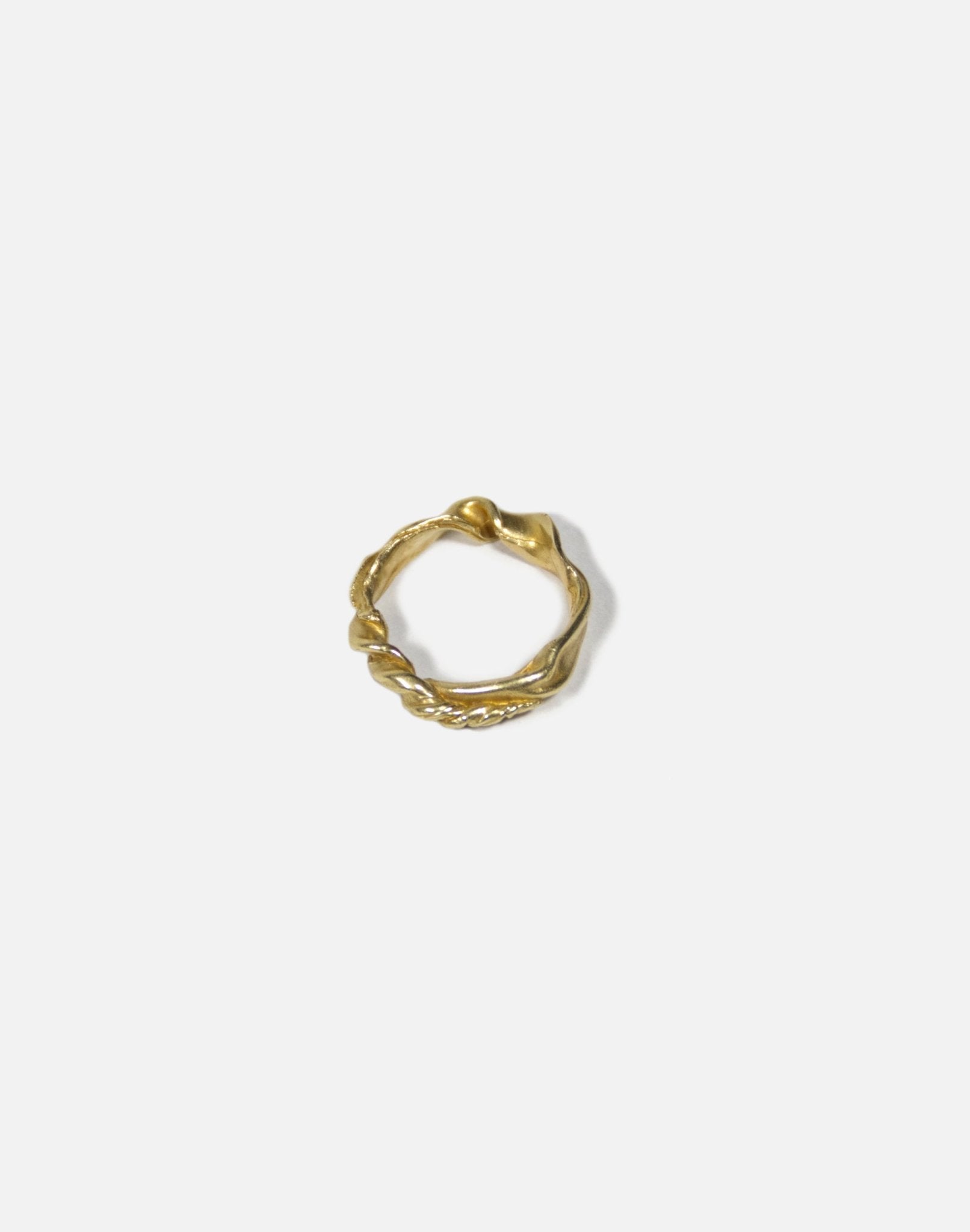 Organic Gold twisted ring essence. Mens and women minimalist jewelry made in Brooklyn New York by llayers.