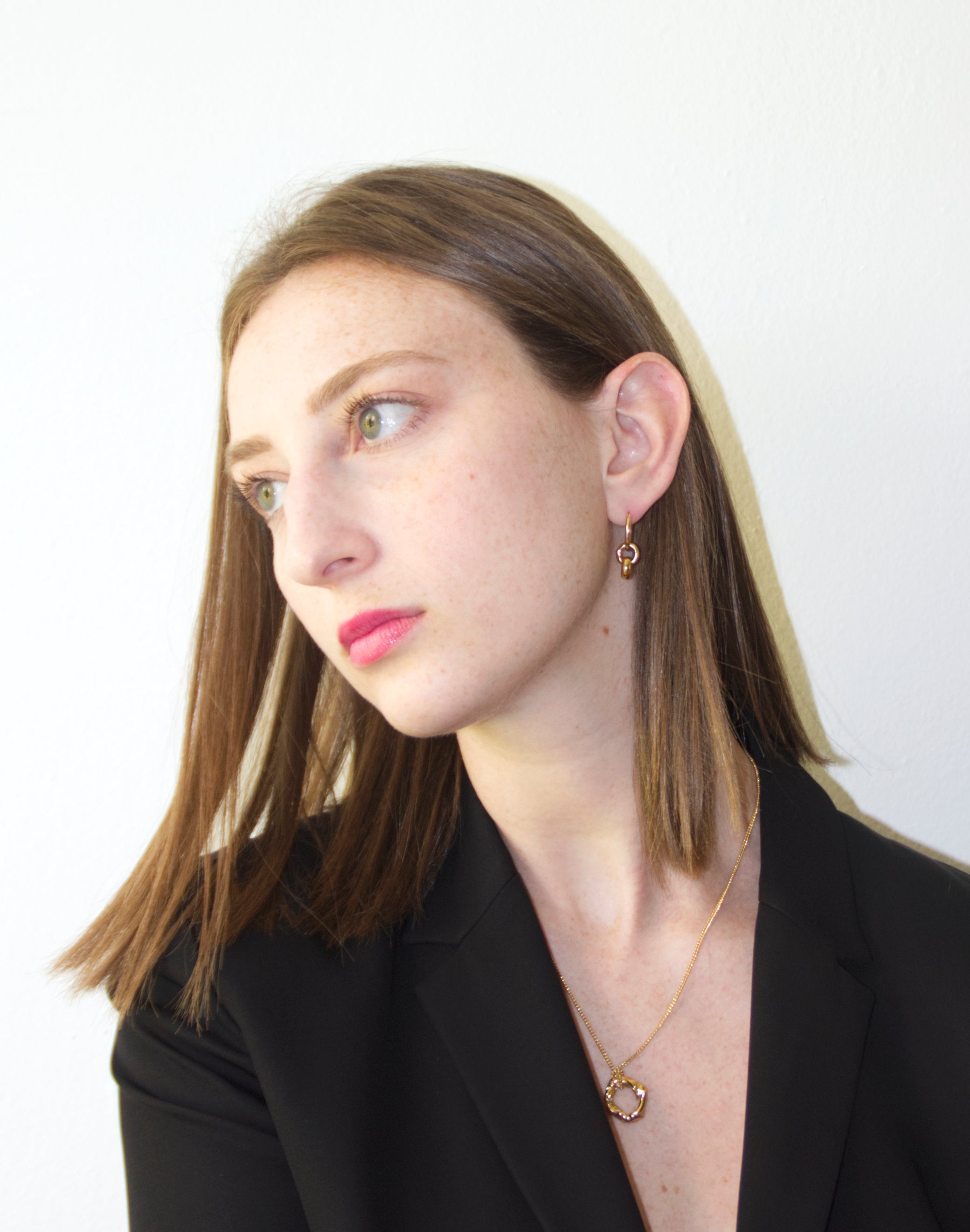 Women's Gold modern pendant necklace. Jewelry made in Brooklyn New York by designer llayers.