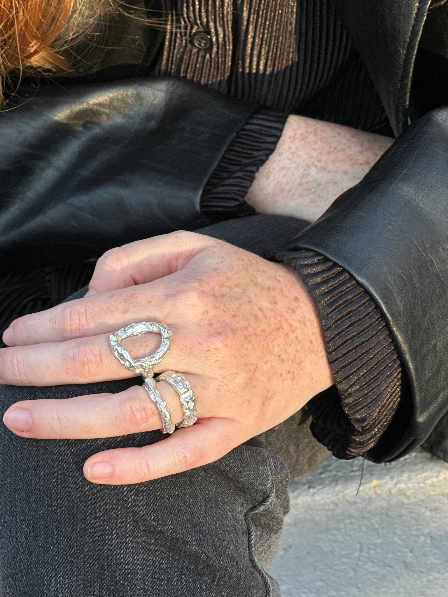 Women Sterling silver textured ring Luna. Modern minimalist jewelry made in Brooklyn New York by llayers.