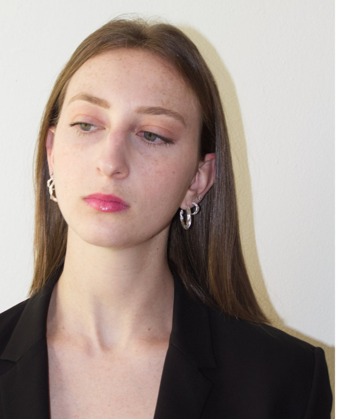 Sterling silver modern hoop earrings. Best affordable jewelry made in Brooklyn New York by llayers.
