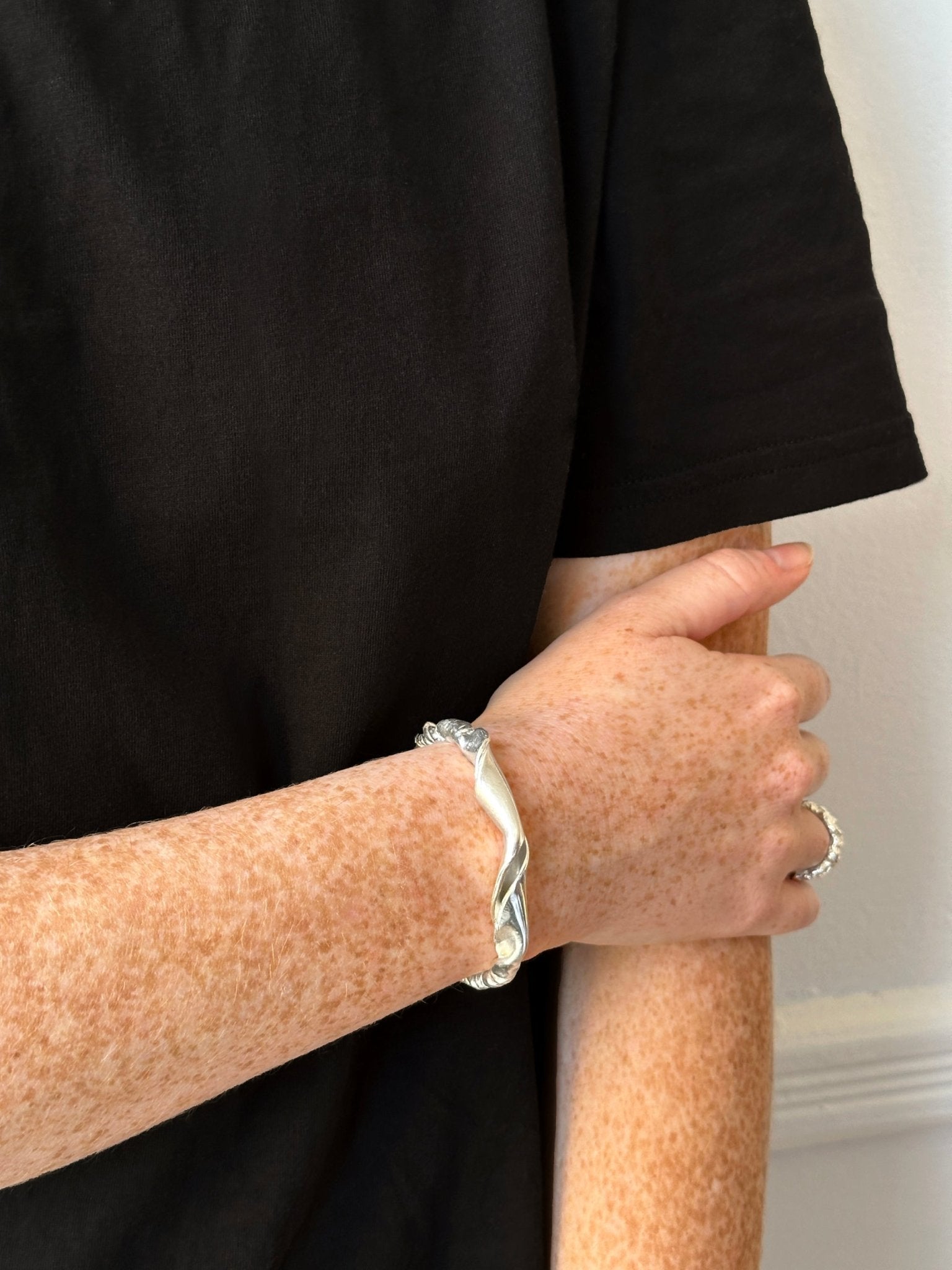 Silver cuff bracelet. Minimalist and modern jewelry made in Brooklyn New York by llayers.