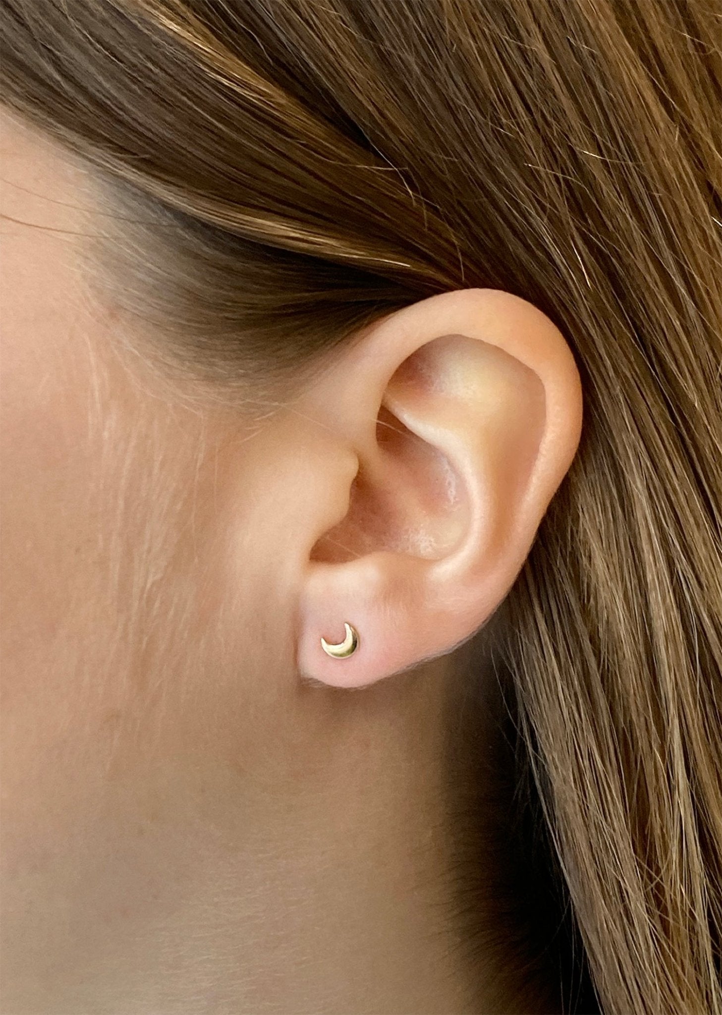 gold moon crescents studs earrings n Brooklyn New York by llayers jewelry