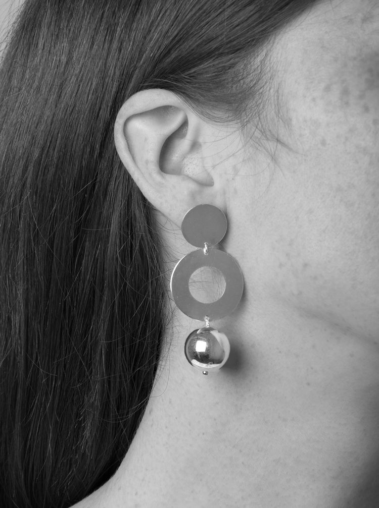 llayers jewelry dangly silver sphere earrings satellite boucles oreilles pendantes boule argent