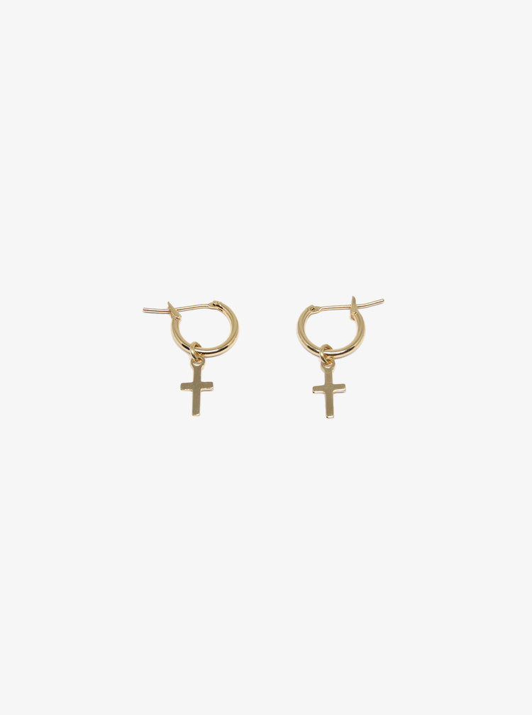 llayers jewelry cross symbol gold plated hoops earrings- boucles d'oreilles anneaux créoles avec symbole petite croix en plaqué or