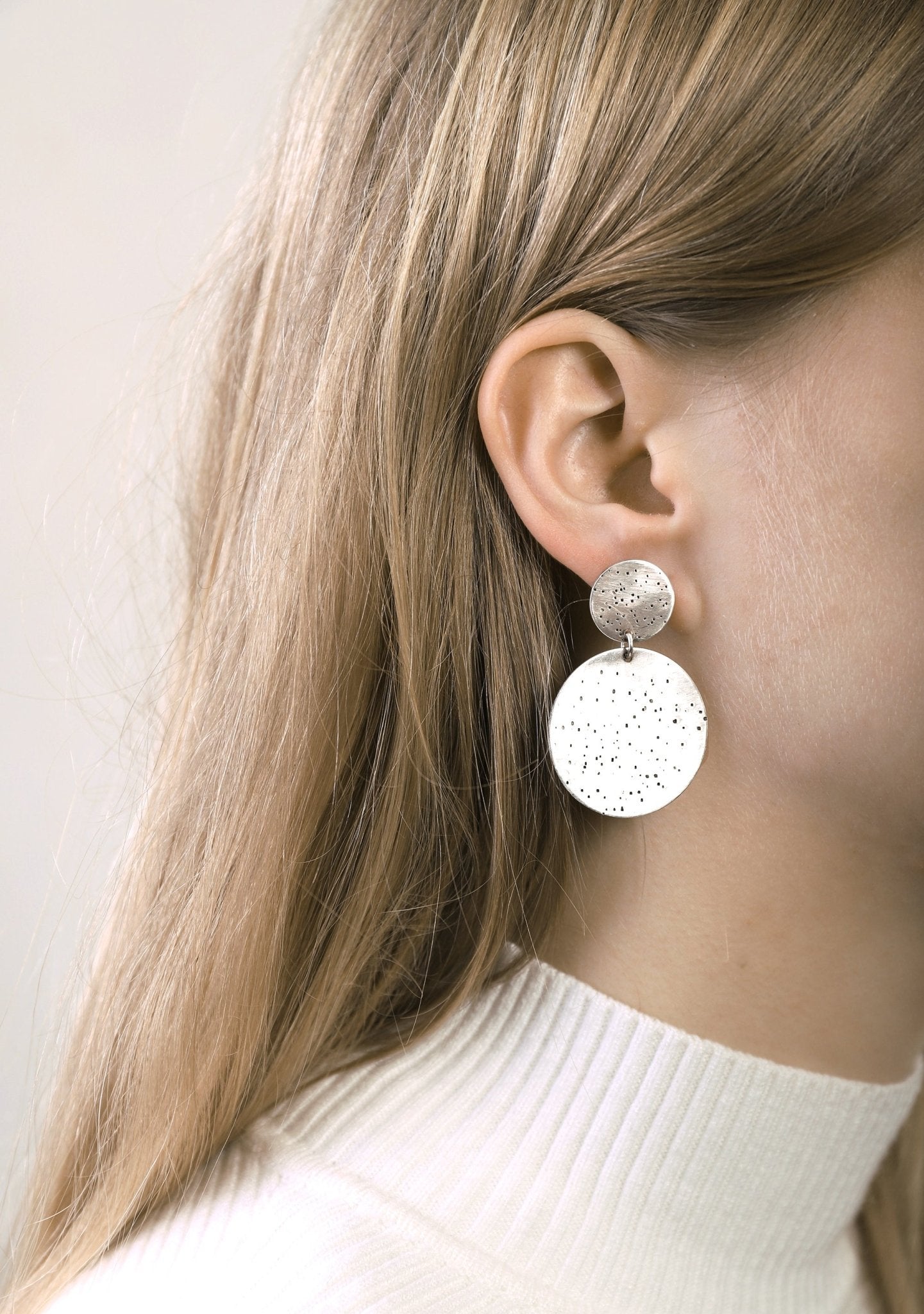 llayers jewelry silver earrings double meteor dangly texture