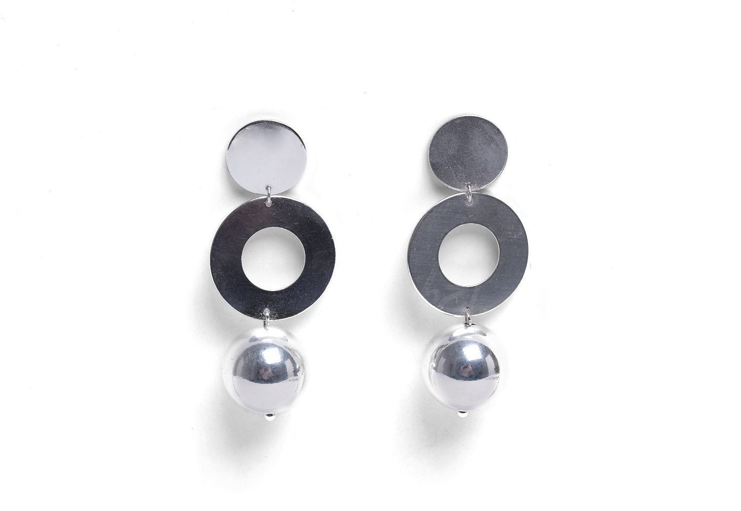 llayers jewelry dangly silver sphere earrings satellite boucles oreilles pendantes boule argent