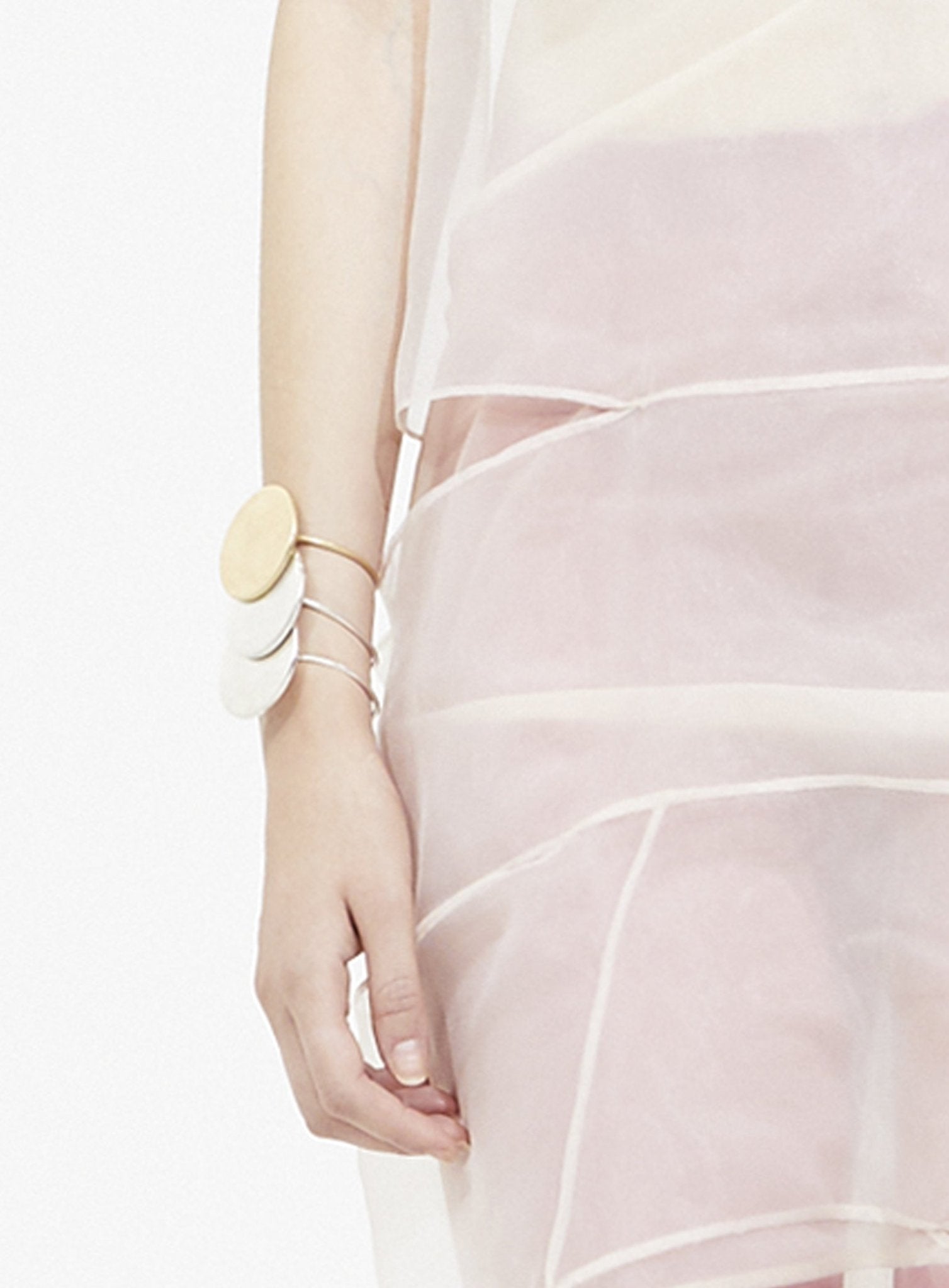 Gold round cuff bracelet minimalist Solar disk in New York Brooklyn by llayers jewelry