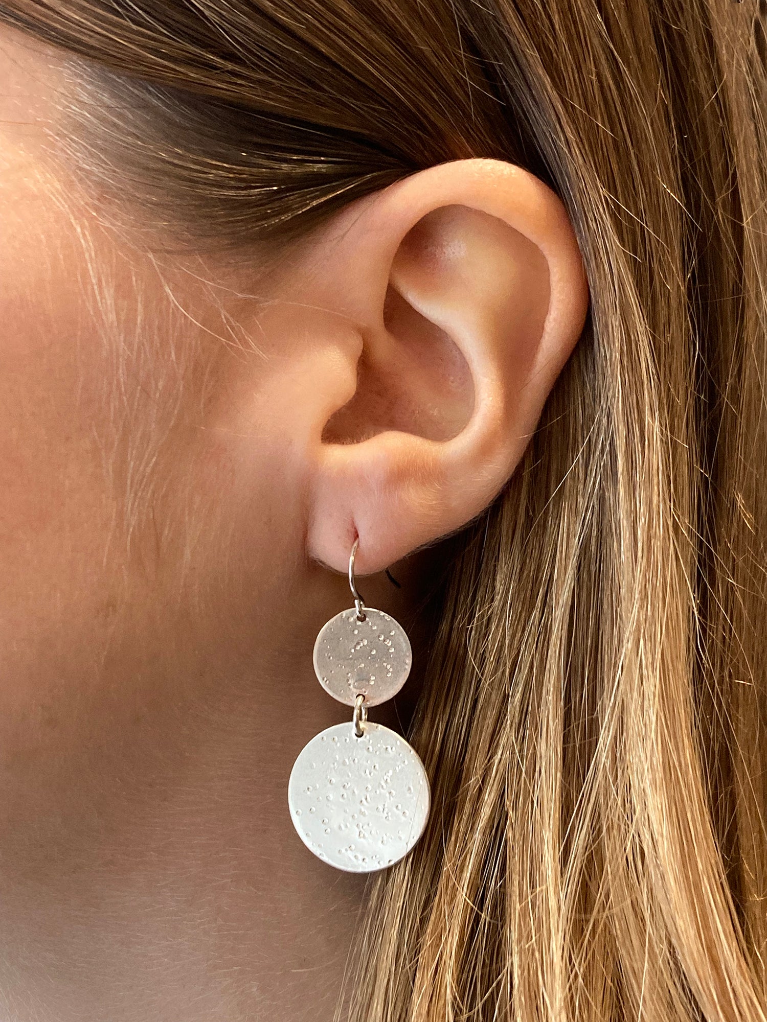 llayers dangly moon texture earrings silver new york brooklyn