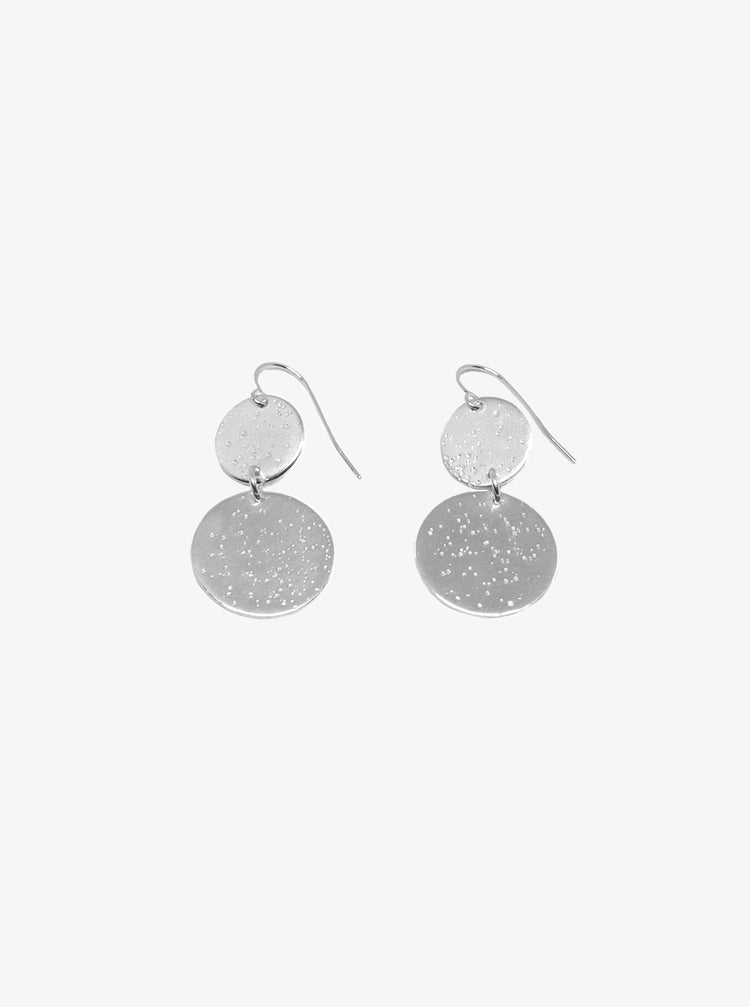 llayers dangly moon texture earrings silver- boucles d'oreilles pendantes texture lunaire lune argent