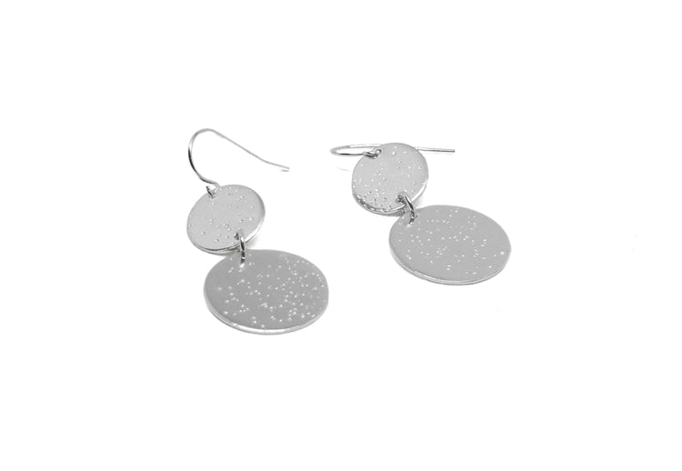 llayers dangly moon texture earrings silver- boucles d'oreilles made in france faites main lune argent