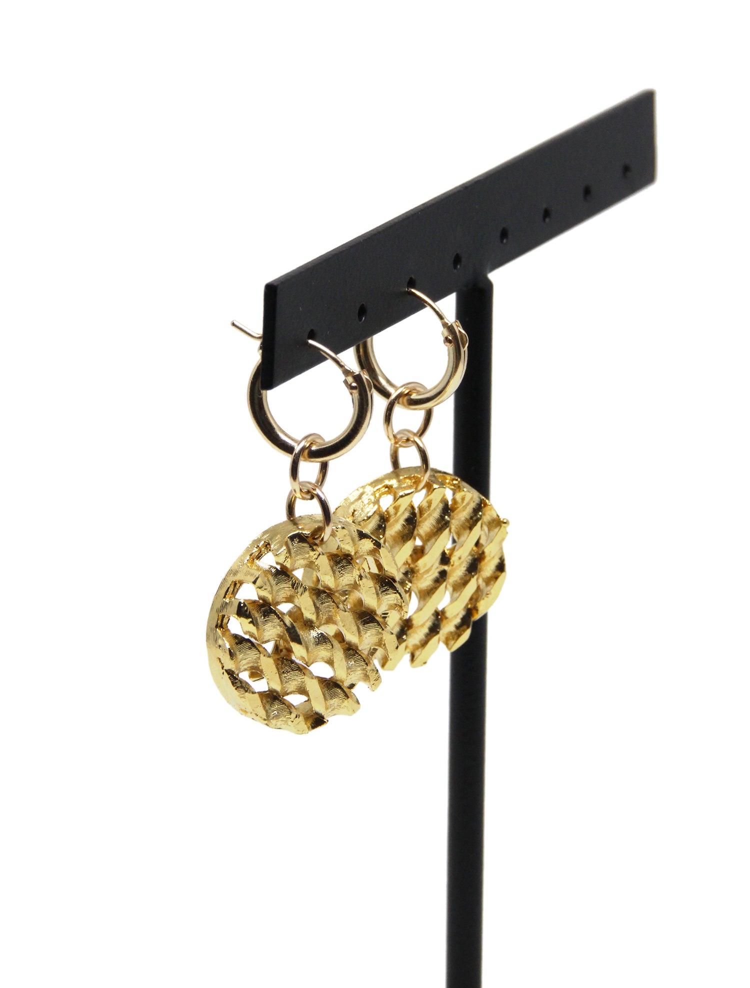 llayers bijoux upcyclés boucles d'oreilles texturées or - vintage upcycling textured hoop gold earrings