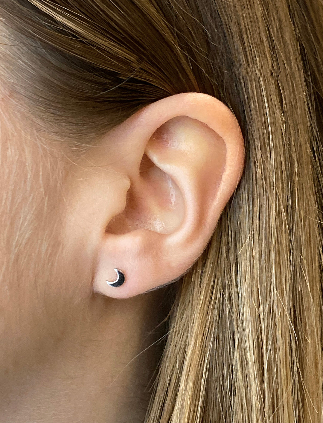 puces d'oreilles petites lunes argent mini moon silver studs earrings