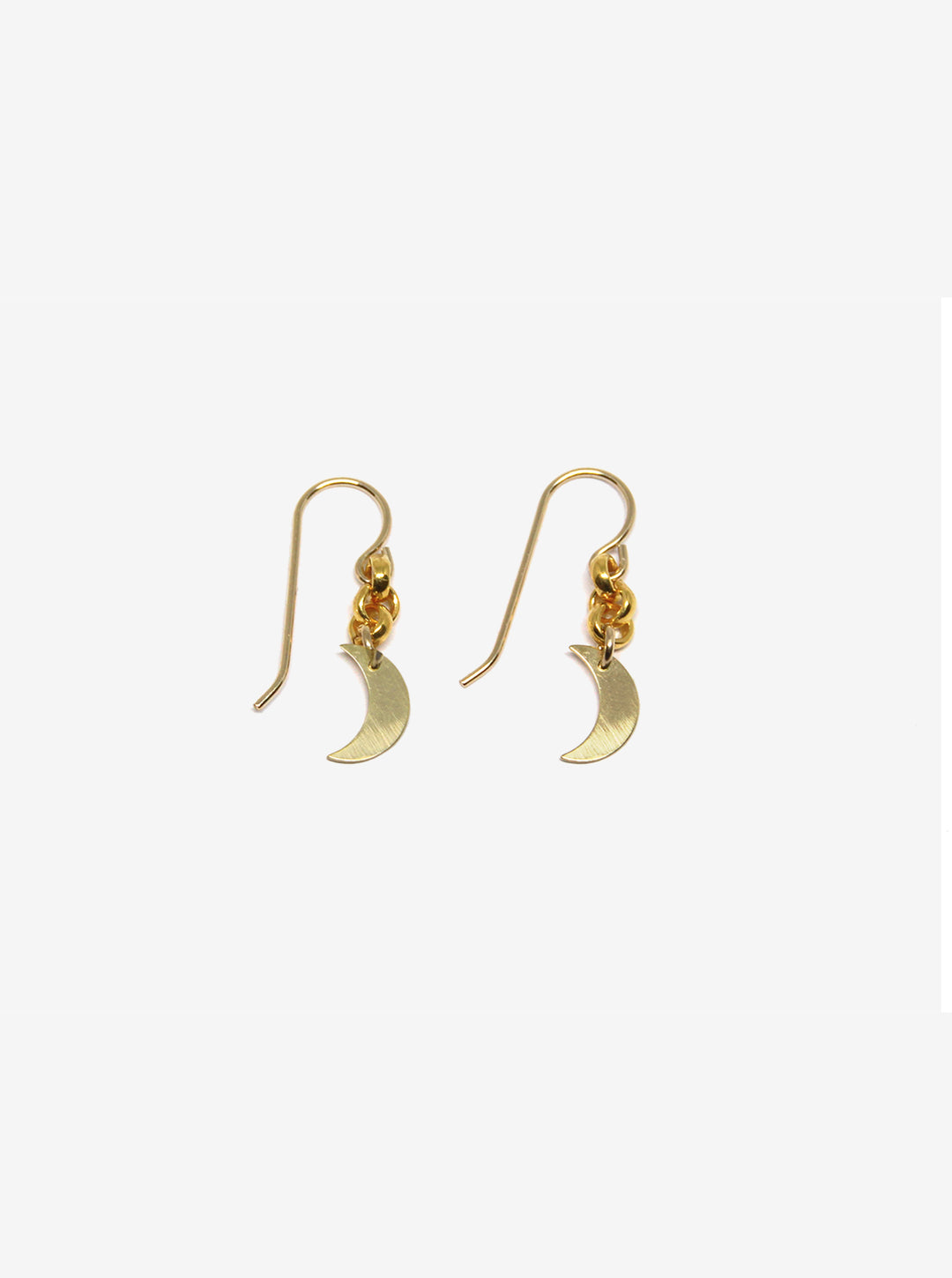 boucles d'oreilles petites lunes et chaîne doré or moon and chain gold hook earrings