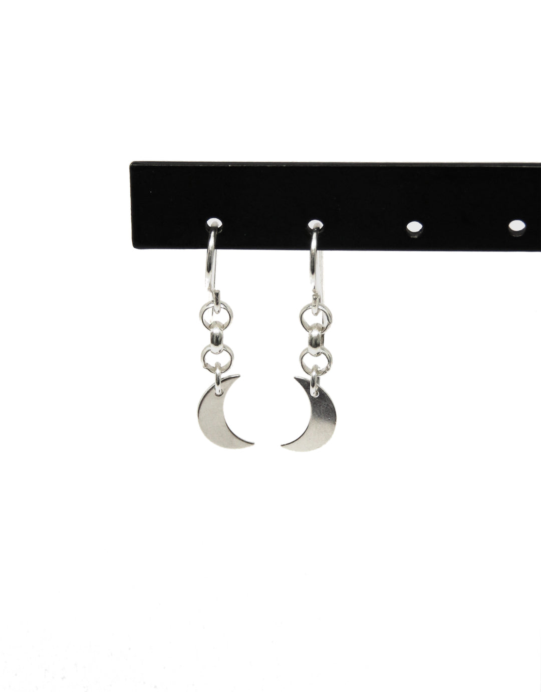 made in france boucles d'oreilles petites lunes et chaîne argent moon and chain silver hook earrings