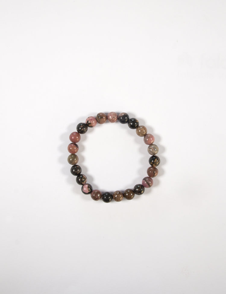 llayers bracelet avec pierres rondes rhodonite rose lithothérapie