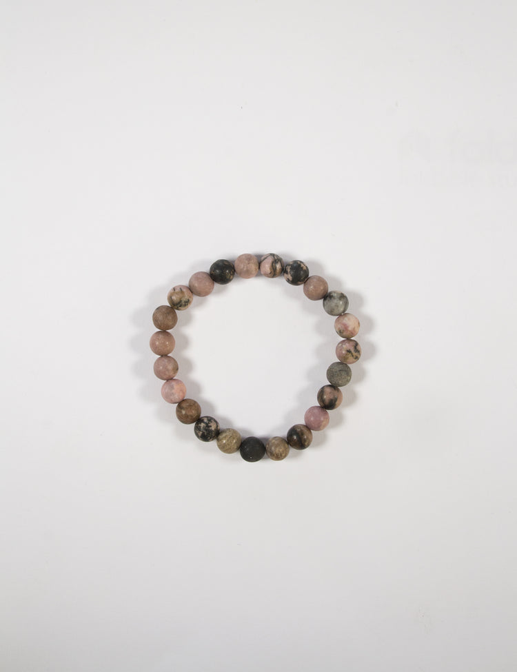 llayers bracelet avec pierres rondes rhodonite rose mat lithothérapie