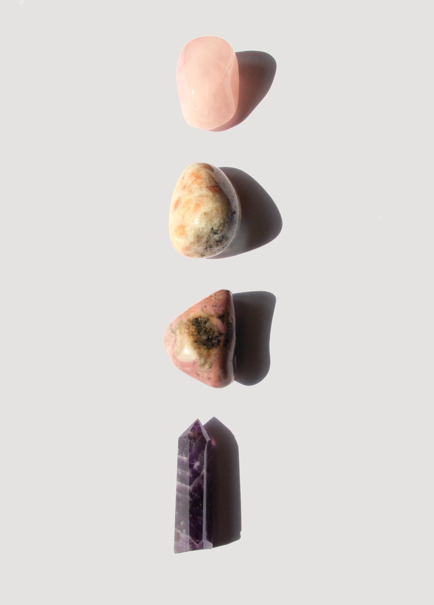 llayers Coffret pierres amour de soi améthyste quartz rose pierre de soleil rhodonite