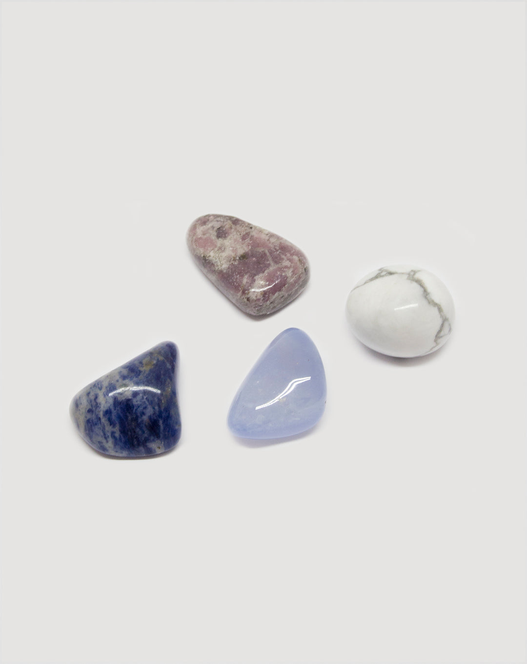 boutique kit pierres naturelles cristaux lithothérapie anti stress healing crystals lithothérapy  howlite sodalite calcédoine bleue lépidolite