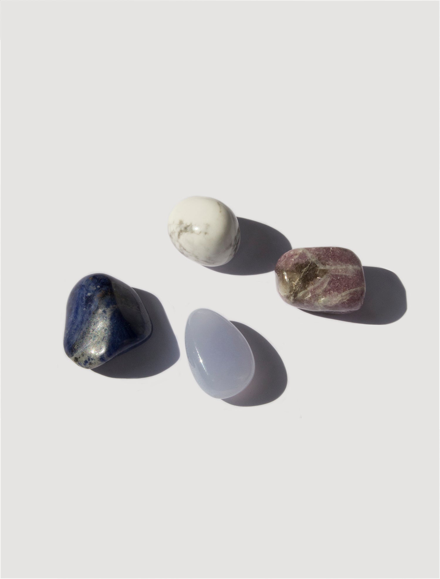 no stress wellness healing crystals box lithotherapy howlite sodalite blue chalcedony lepidolite Brooklyn New York by llayers
