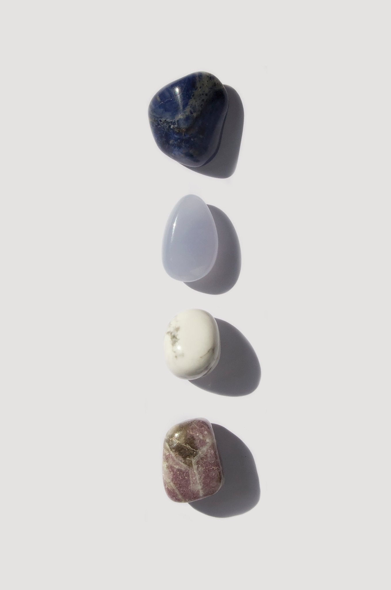 no stress wellness healing crystals box lithotherapy howlite sodalite blue chalcedony lepidolite Brooklyn New York by llayers