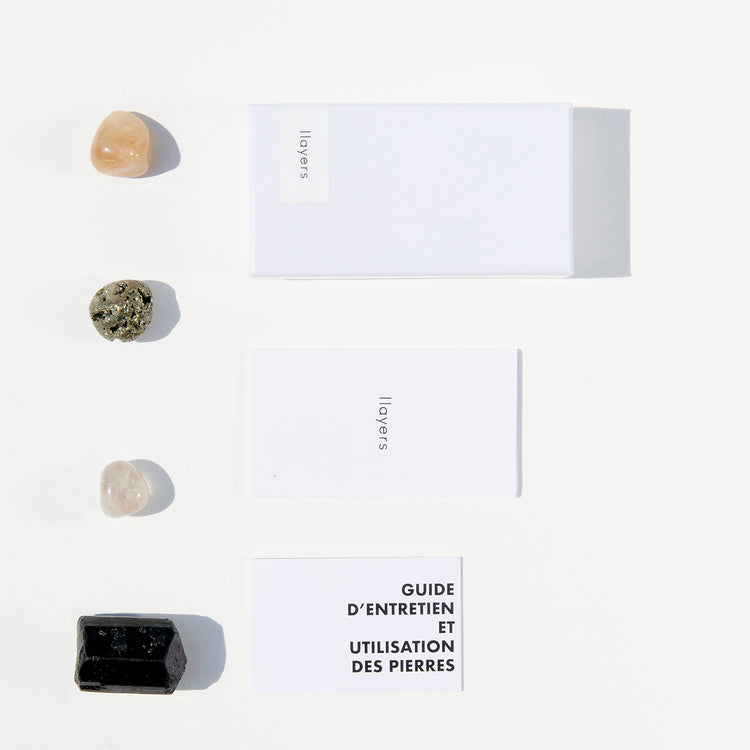 llayers kit coffret pierres protection pyrite tourmaline quartz fumé citrine lithotérapie