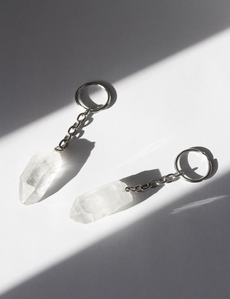 llayers porte-clé en pierre quartz cristal de roche naturel lithothérapie stone keyring