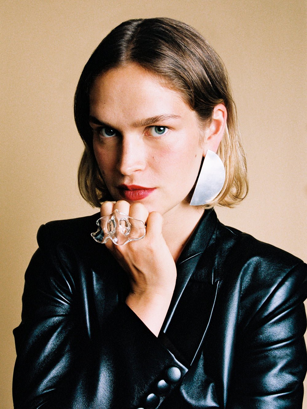 statement oversize earrings silver quarter+ moon handmade by llayers in Brooklyn New york